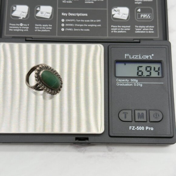 Vtg Sterling Silver Long Malachite Southwest Ring Stampwork Women Size 5 NOTE - Picture 11 of 11